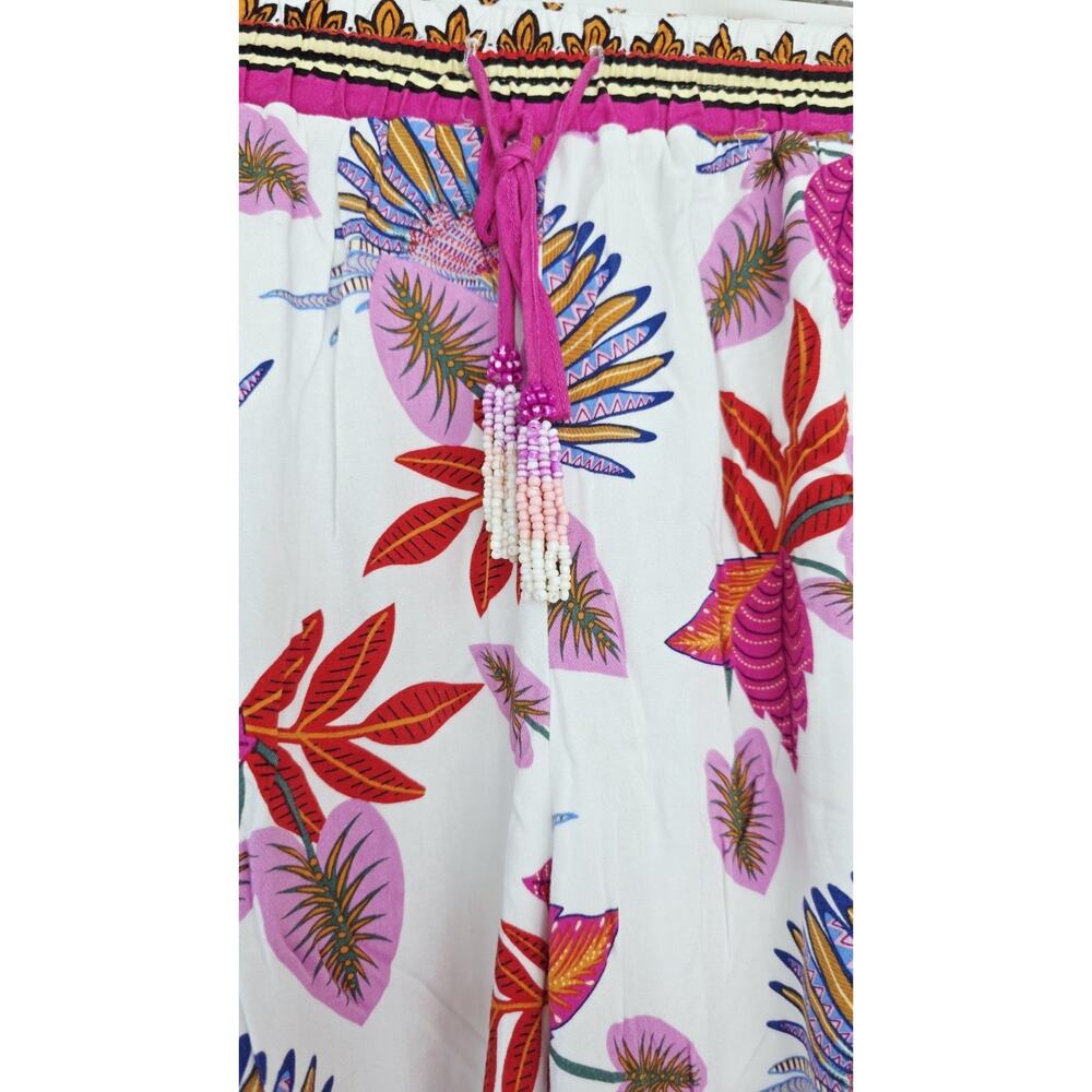 Haute Hippie 100% Rayon Pink White Tropical Floral Wide Leg Pant XS Coastal Boho - Picture 3 of 12